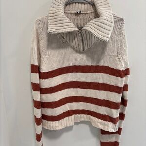 KULE Striped Cowl Neck Sweater in Cream and Brown